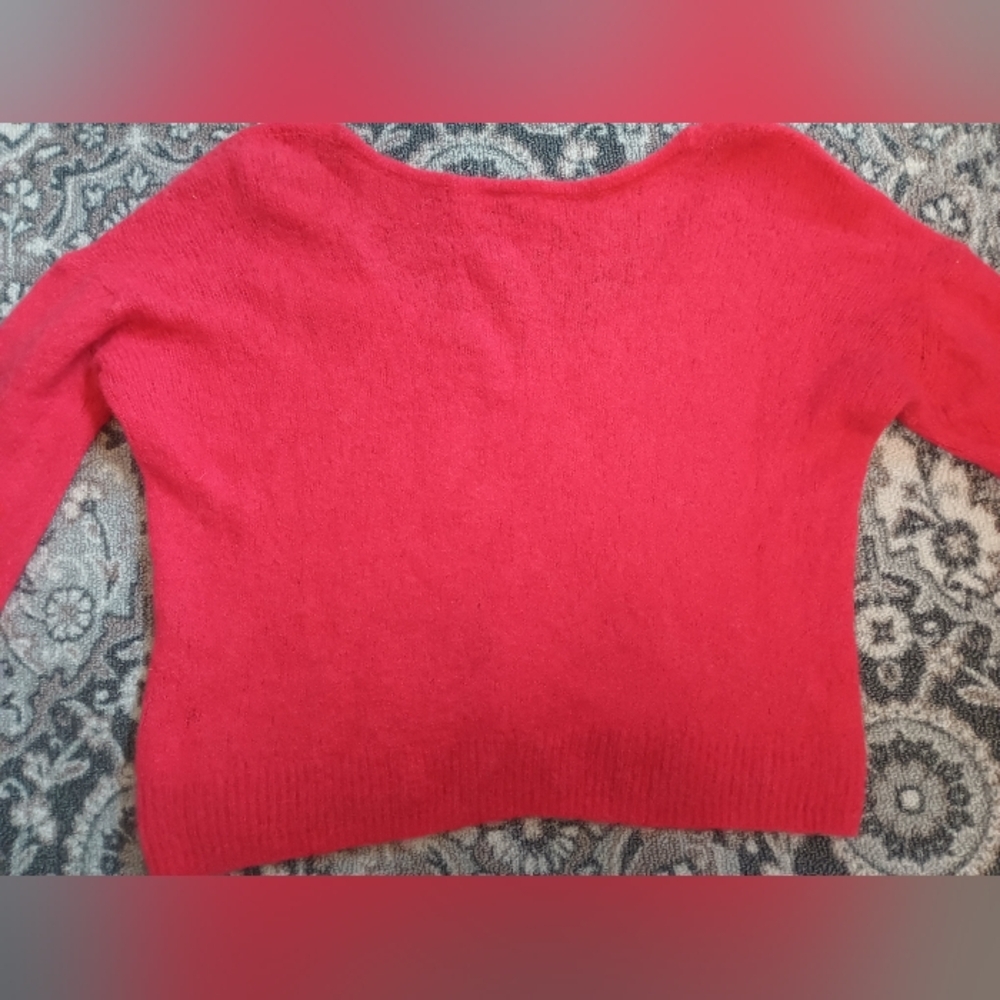 Free People Alpaca Wool Cropped Sweater Small Pink V Neck Y2K Feminine - Picture 4 of 10